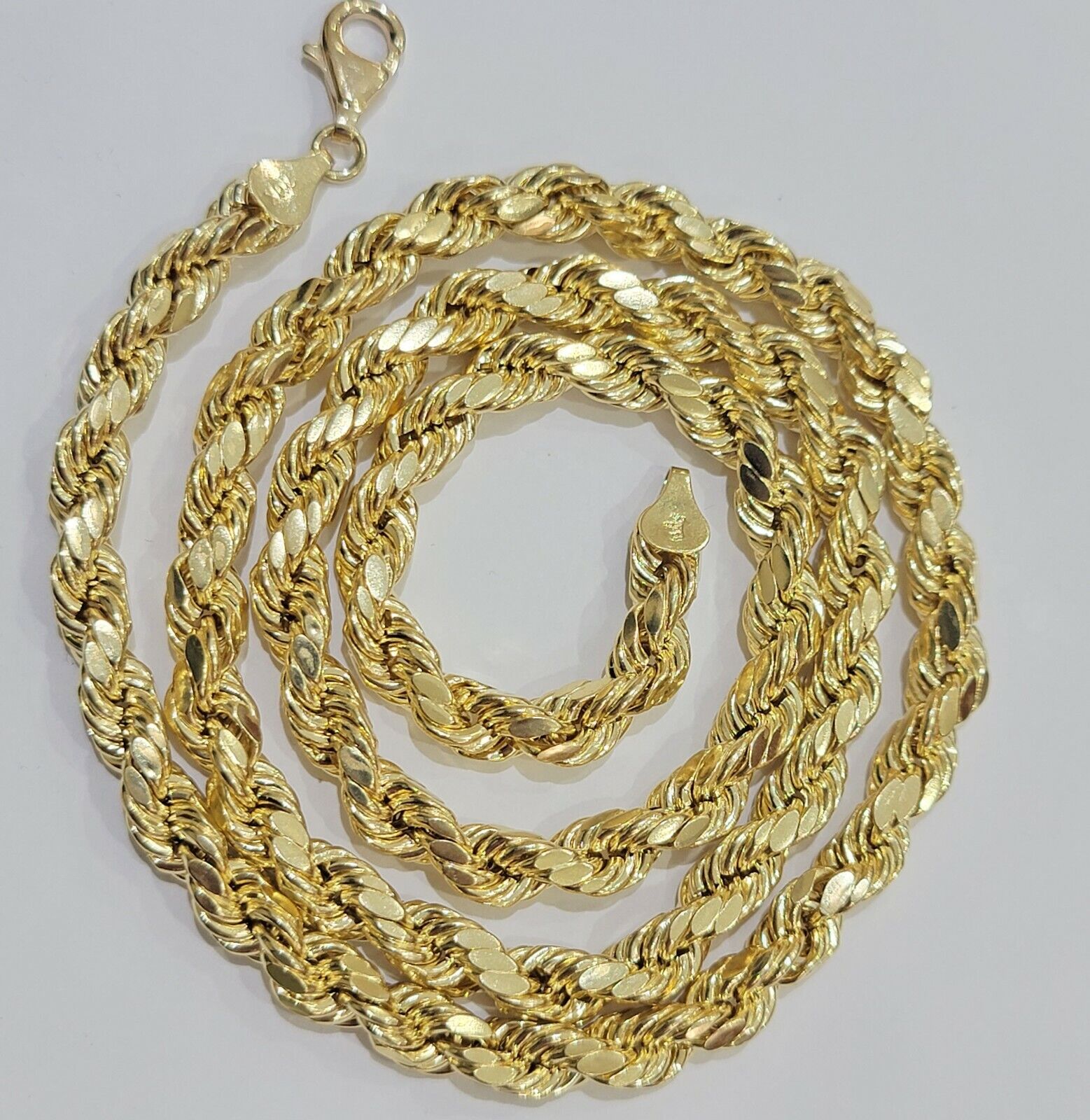7mm Rope Chain 20" - 30" Real 10kt Yellow Gold Necklace Men's Diamond Cut Lobster - GoldenlinQ