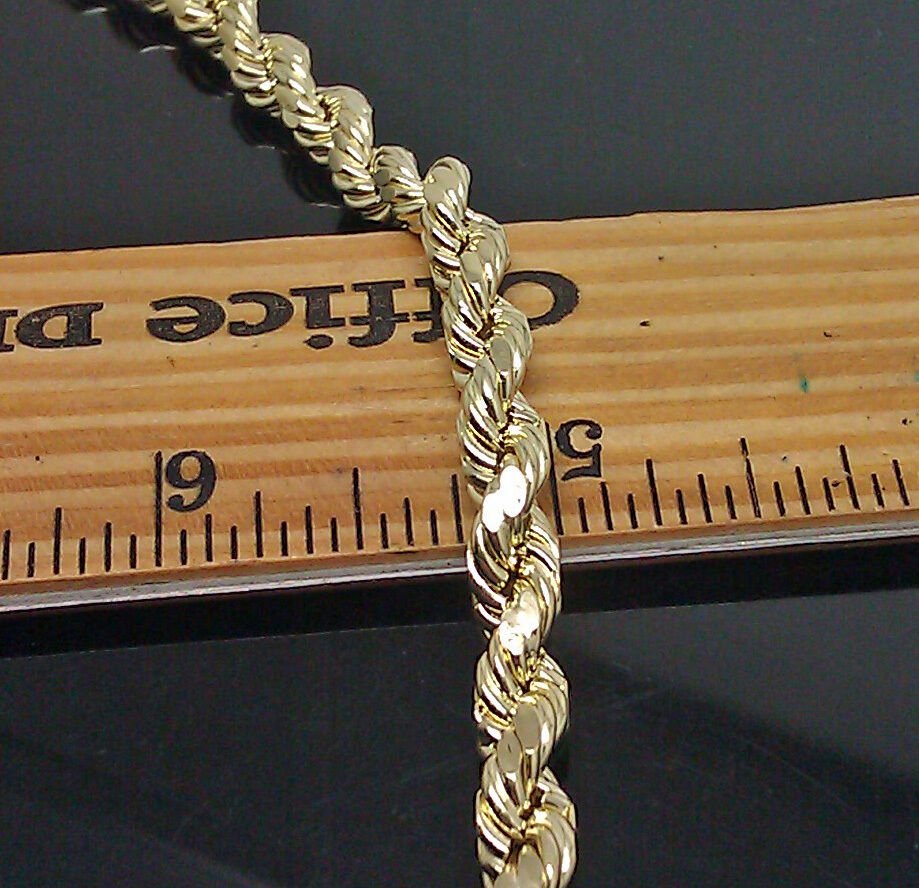 7mm Rope Chain 20" - 30" Real 10kt Yellow Gold Necklace Men's Diamond Cut Lobster - GoldenlinQ