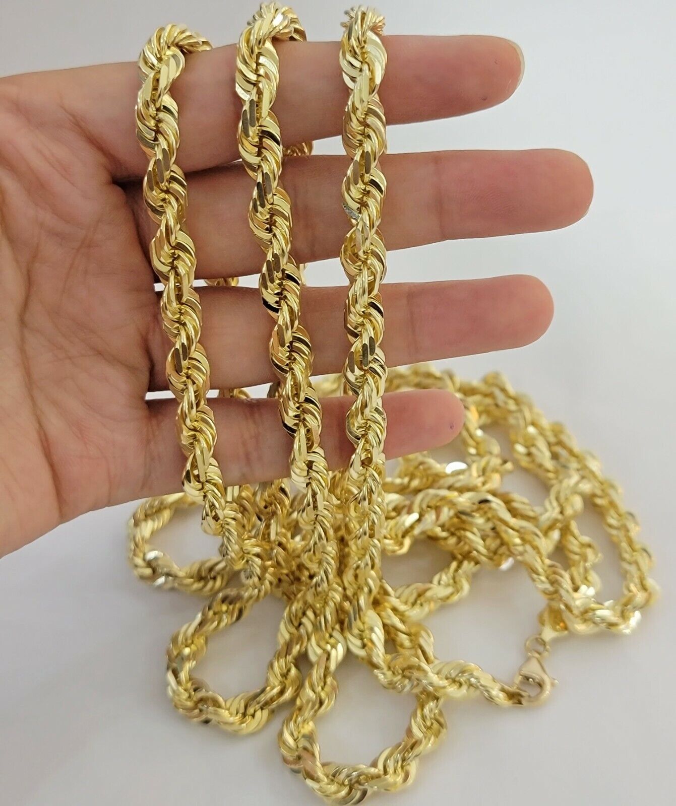 7mm Rope chain Necklace Solid 10k Yellow Gold Diamond cut 20" GURANTEED 10K GOLD - GoldenlinQ