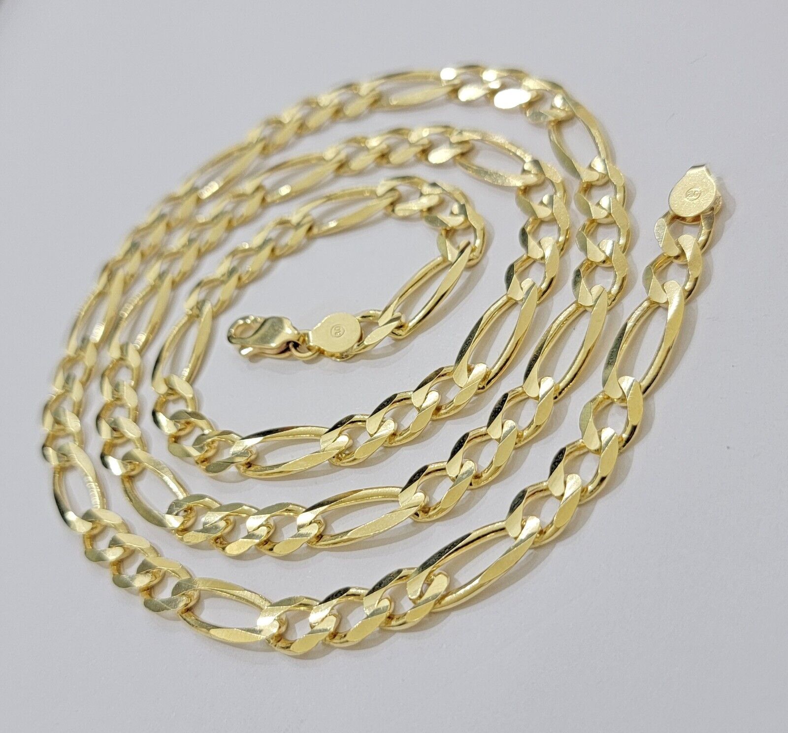 7mm Solid 14k Yellow Gold Figaro chain Necklace 24 Inch Men's STRONG REAL 14kt - GoldenLinQ