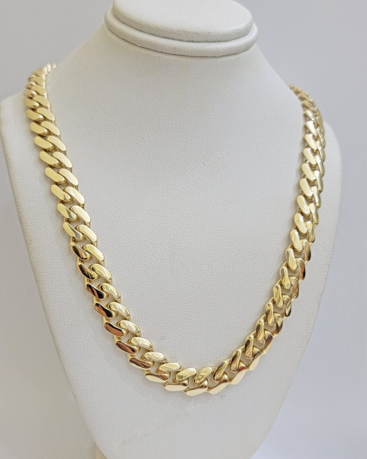 9mm Miami Cuban Royal Link Chain Necklace Box Clasp Real 14K Yellow Gold on SALE - GoldenLinQ