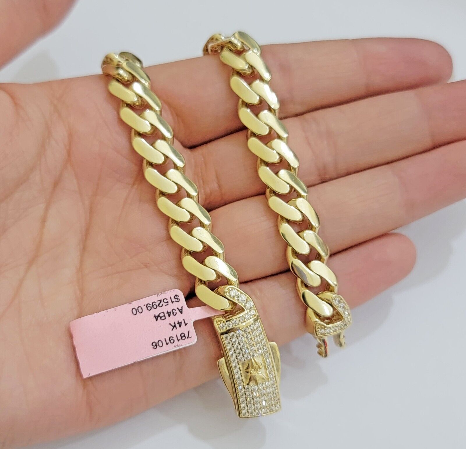 9mm Miami Cuban Royal Link Chain Necklace Box Clasp Real 14K Yellow Gold on SALE - GoldenLinQ