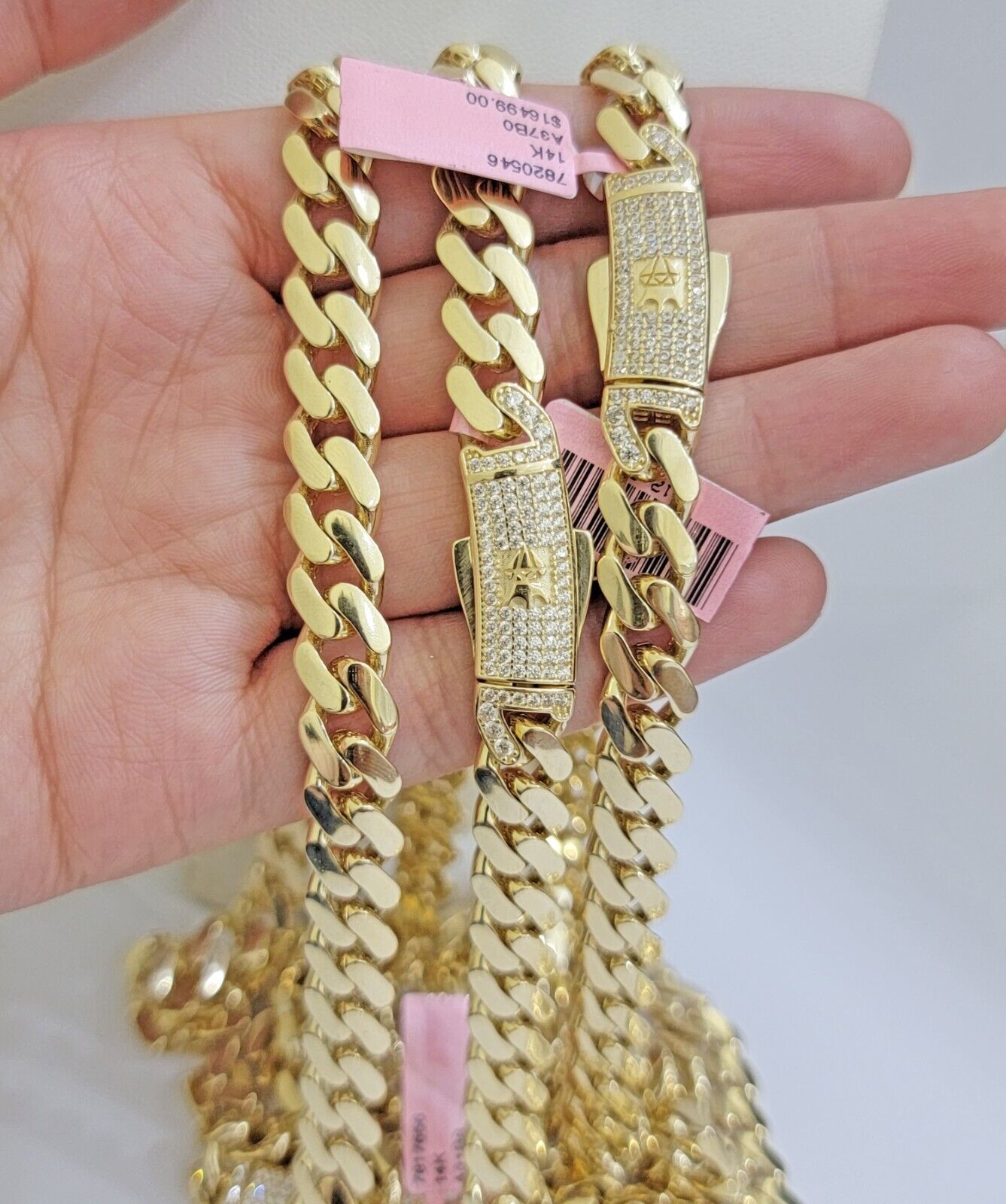 9mm Miami Cuban Royal Link Chain Necklace Box Clasp Real 14K Yellow Gold on SALE - GoldenLinQ