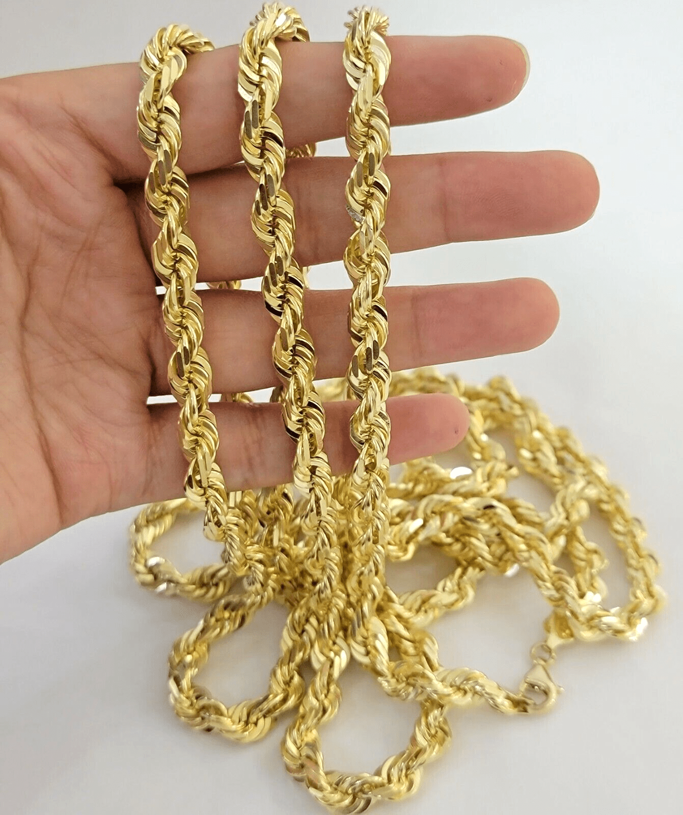 9mm Rope Chain Necklace 10k Yellow Gold 24" Inch Diamond Cuts Solid REAL 10KT - GoldenLinQ