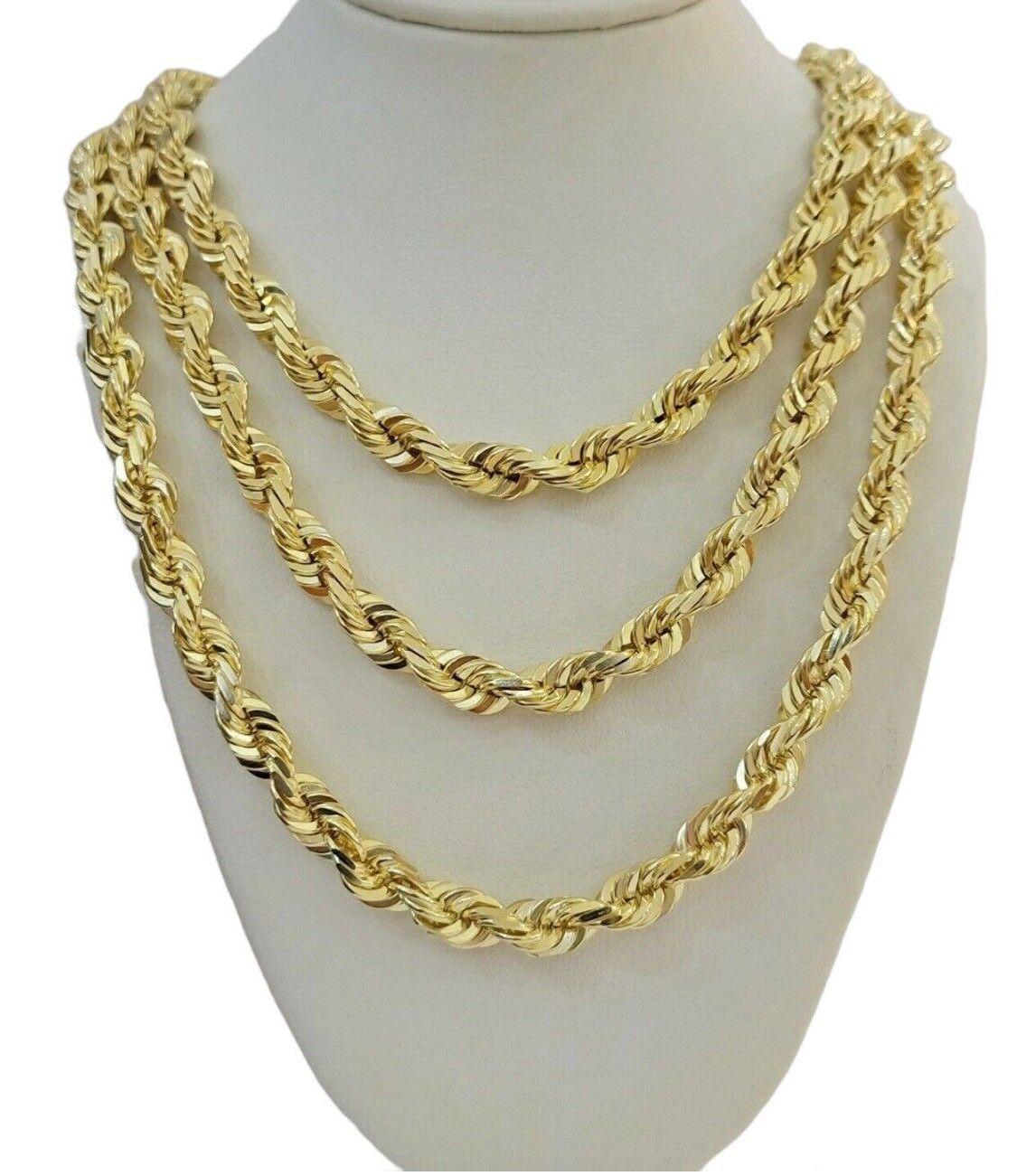 9mm Rope Chain Necklace 10k Yellow Gold 24" Inch Diamond Cuts Solid REAL 10KT - GoldenLinQ
