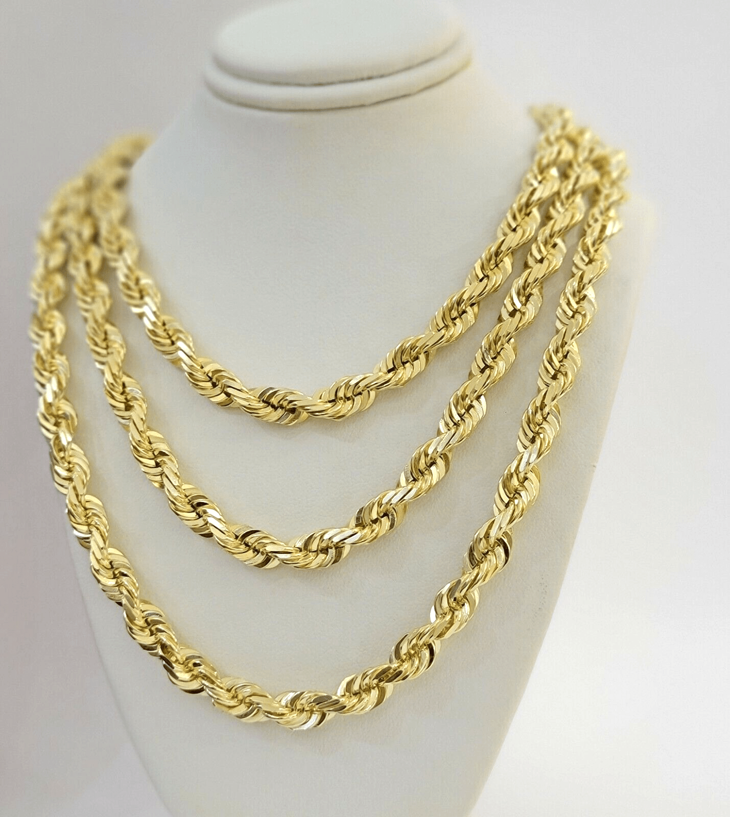 9mm Rope Chain Necklace 10k Yellow Gold 24" Inch Diamond Cuts Solid REAL 10KT - GoldenLinQ