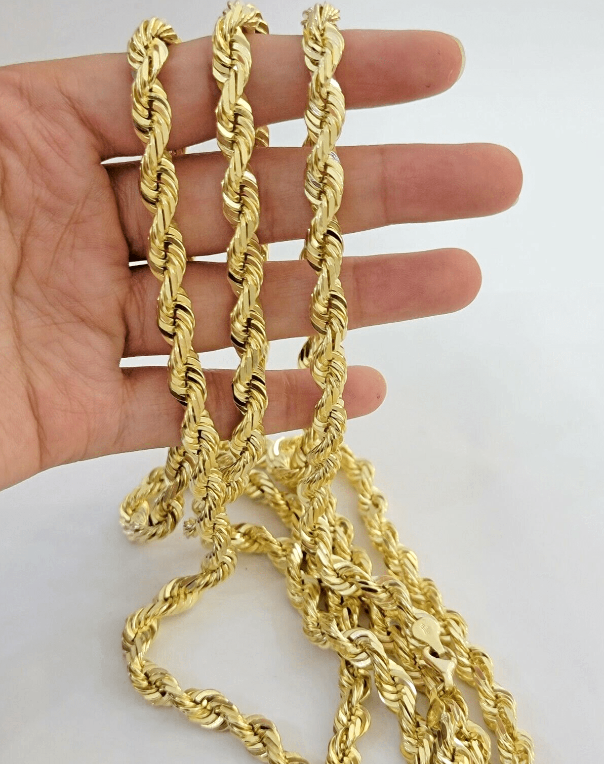 9mm Rope Chain Necklace 10k Yellow Gold 24" Inch Diamond Cuts Solid REAL 10KT - GoldenLinQ