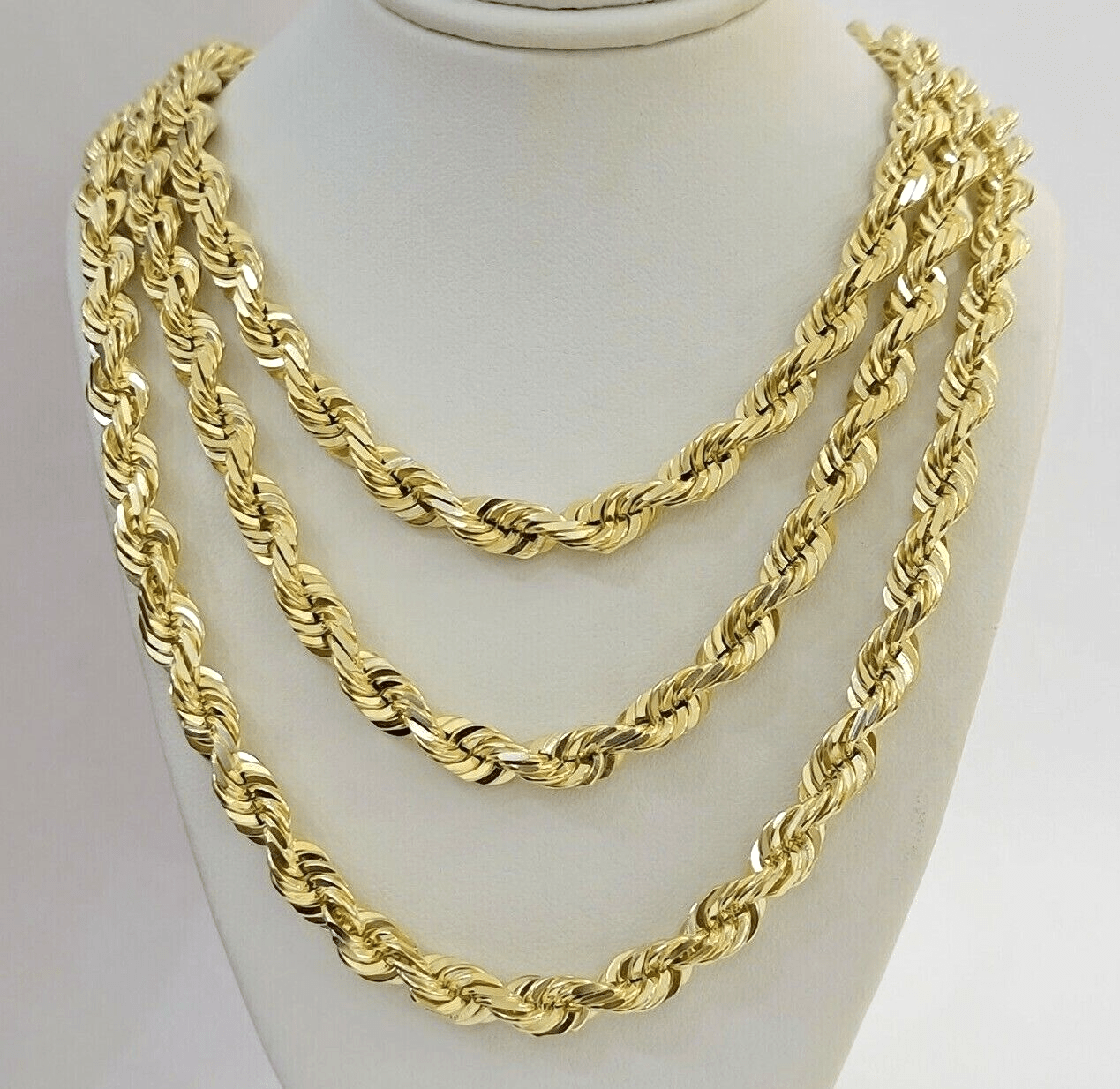 9mm Rope Chain Necklace 10k Yellow Gold 24" Inch Diamond Cuts Solid REAL 10KT - GoldenLinQ