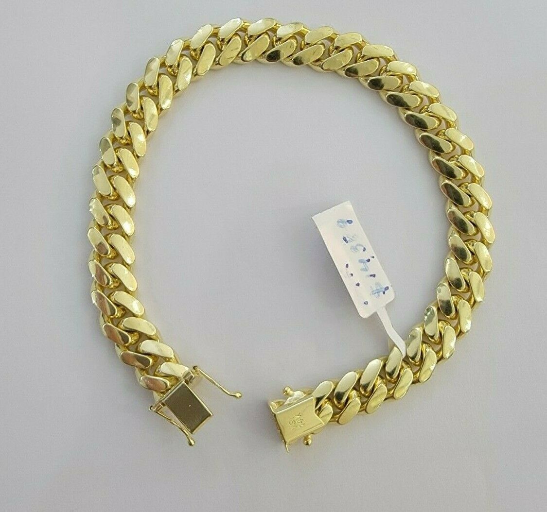 9mm Solid 14k Gold Cuban Link Bracelet 8" Authentic 14kt Yellow Gold Miami,Men - GoldenlinQ