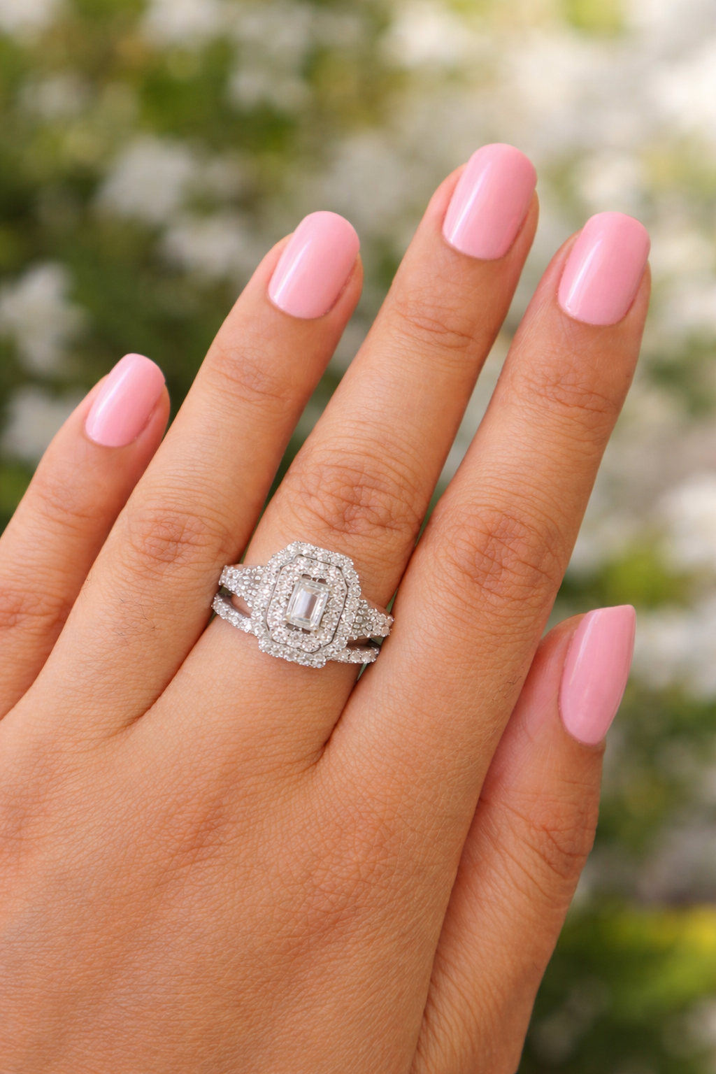 REAL 14k White Rose Gold Diamond Ring Octagonal Shaped Ladies Wedding Engagement