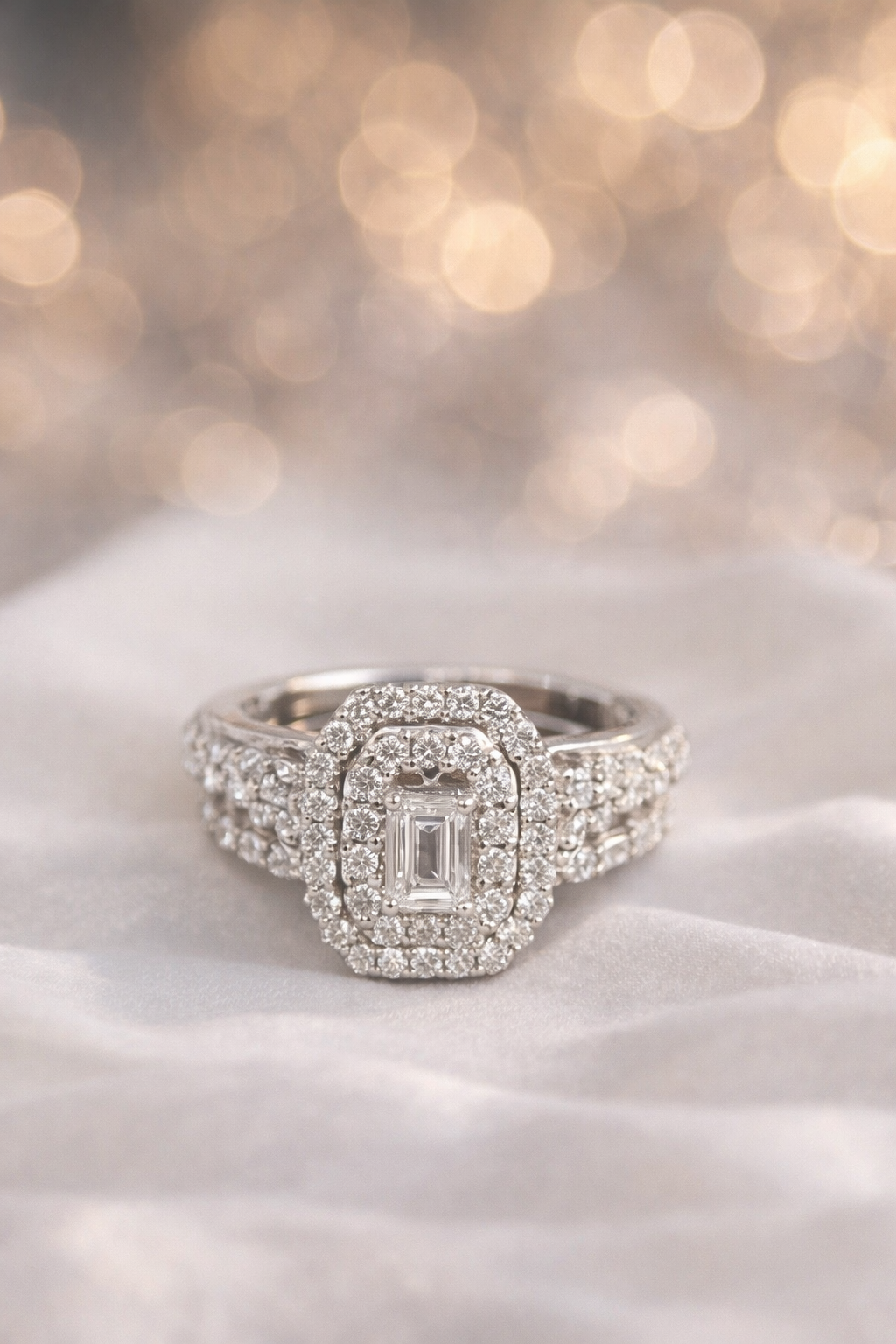 REAL 14k White Rose Gold Diamond Ring Octagonal Shaped Ladies Wedding Engagement