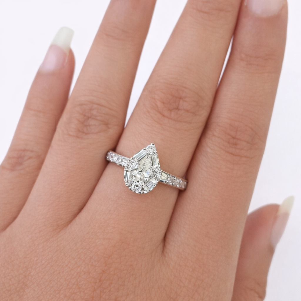 REAL 14k Rose Gold natural Diamonds Ladies Ring Pear Shaped/ Tear Drop / Women