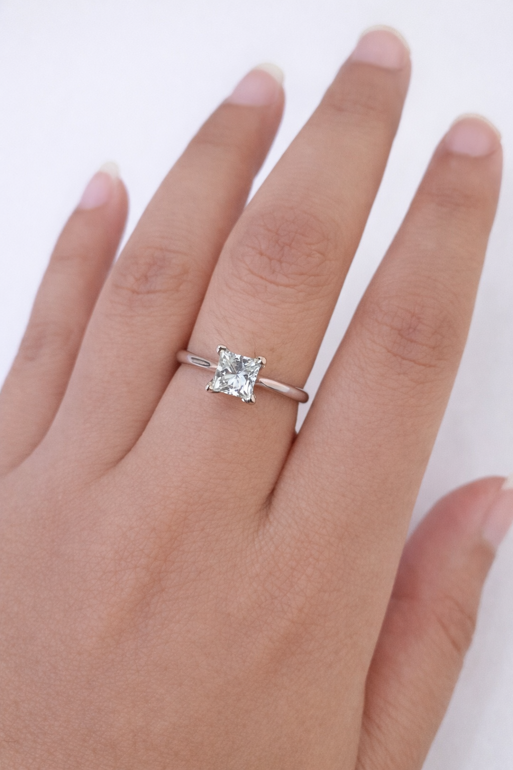 REAL 14k White Gold 1 Carat Princess Cut Lab Grown Diamond Engagement Ring w/ Certificate