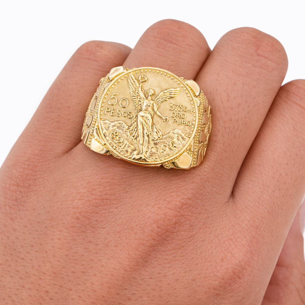 Real 10K Yellow Gold 50 Pesos Centenario Coin Ring – Solid 10kt Gold Men's