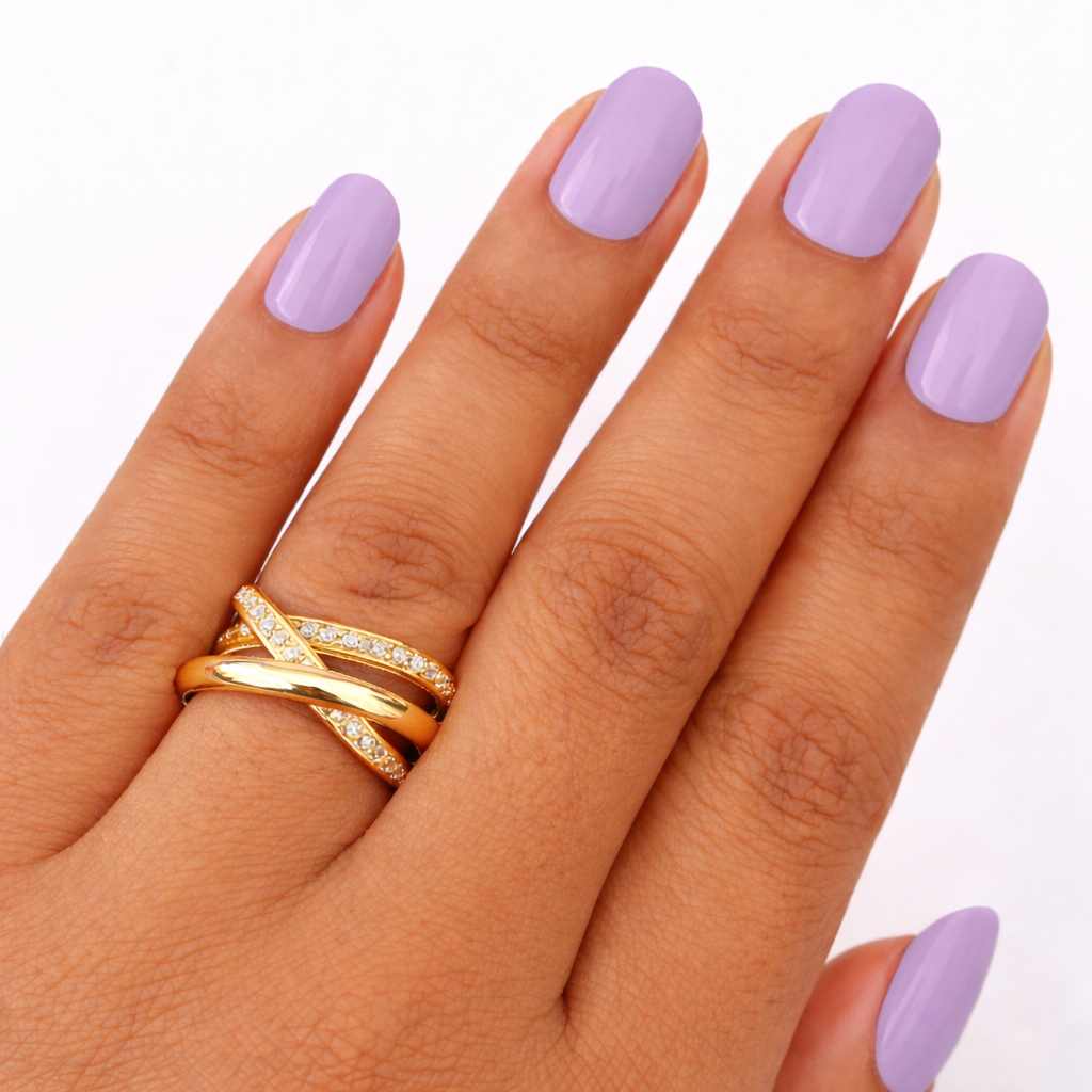 10k Yellow Gold Ladies Band Crossover Ring for Women – Intertwined Multi Band Design