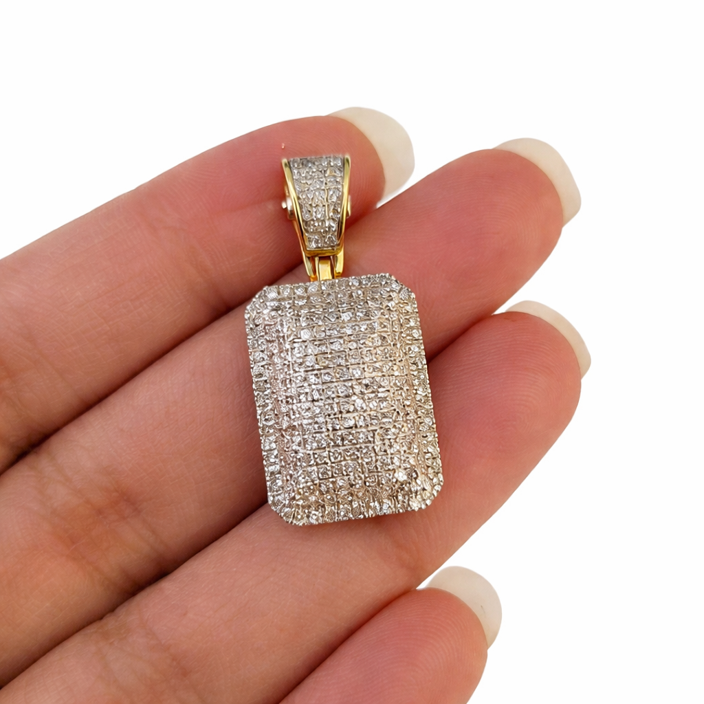 Real 10K Yellow Gold Pillow 1/2 CT Diamond Charm Pendant | 1″ | Unisex Men & Women