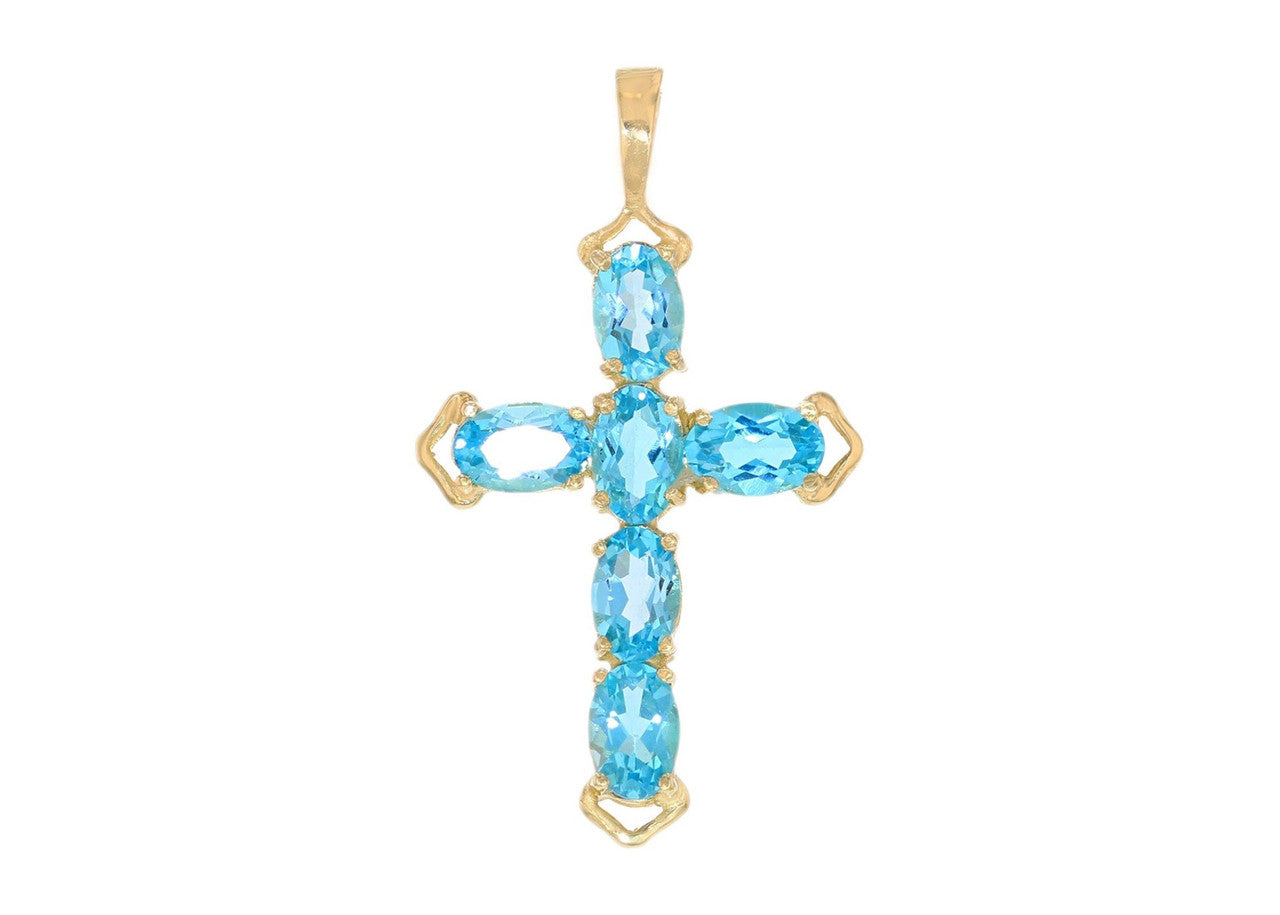 Cross Womens Stone Religious Pendant, 10k Gold Charm (P11994)
