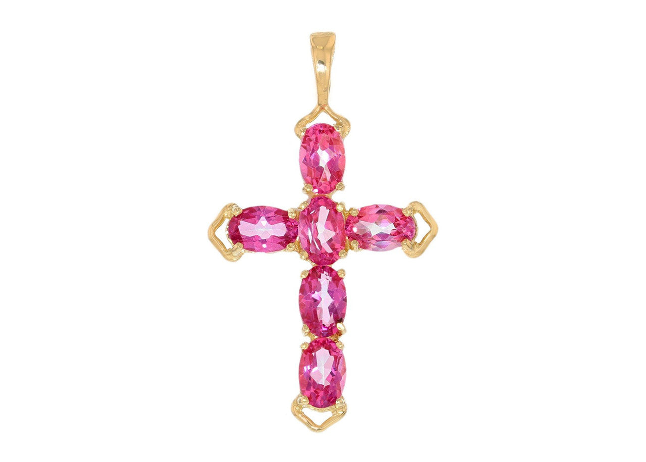 Cross Womens Stone Religious Pendant, 10k Gold Charm (P11994)