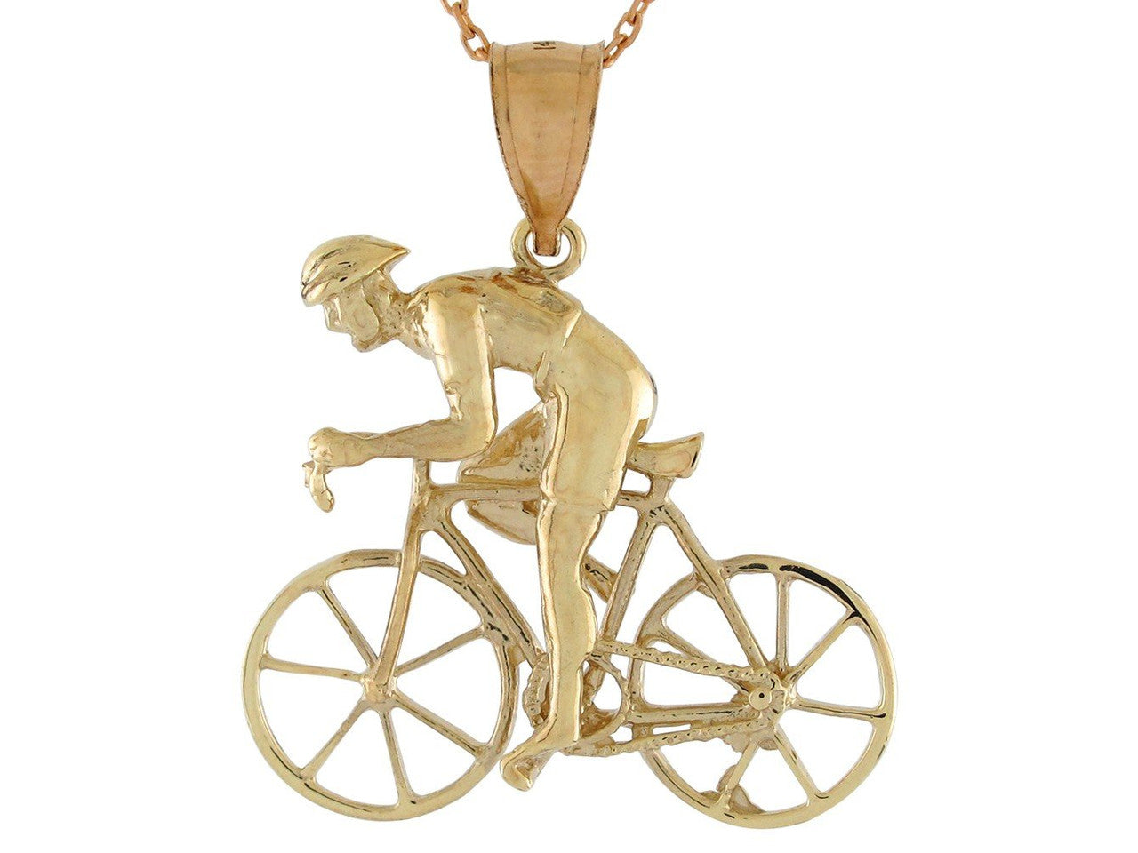 10k High Polish Cycling Road Bike Fixie Charm Pendant (P10770)