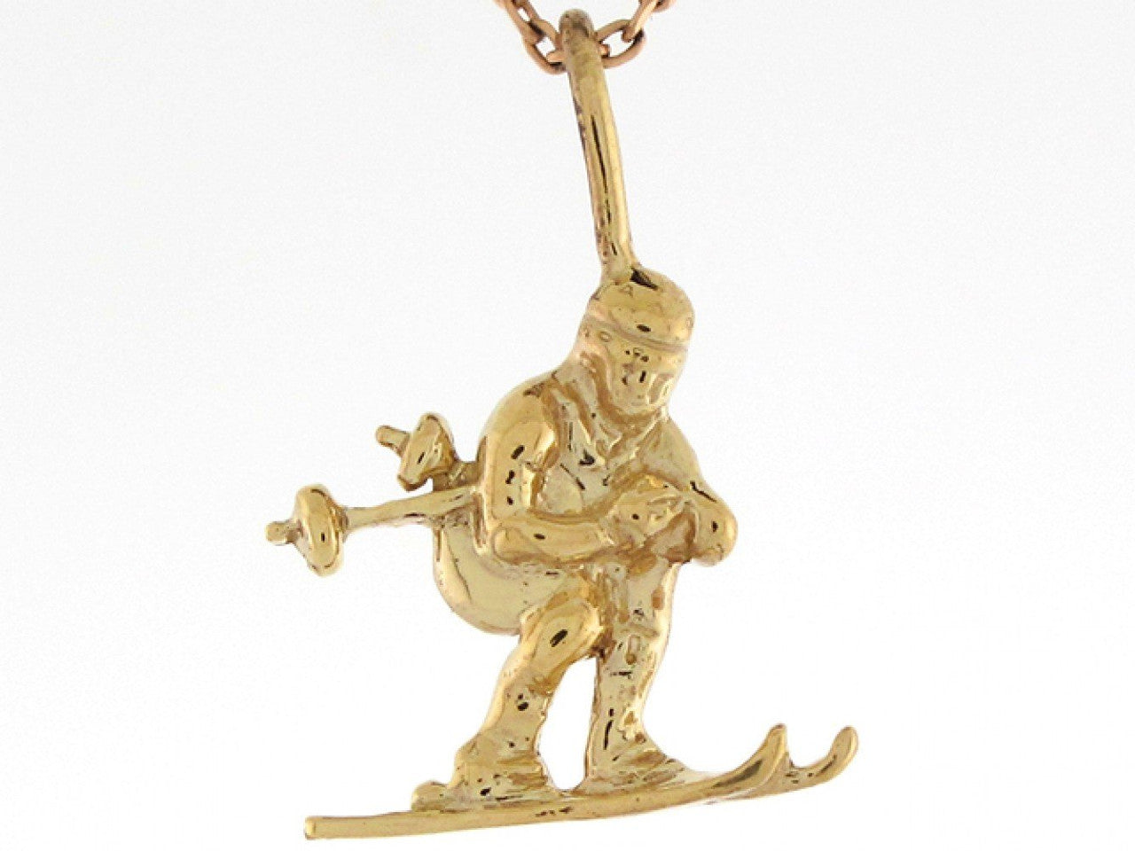 Downhill Skier Snow Sporty Charm Pendant 10k Gold