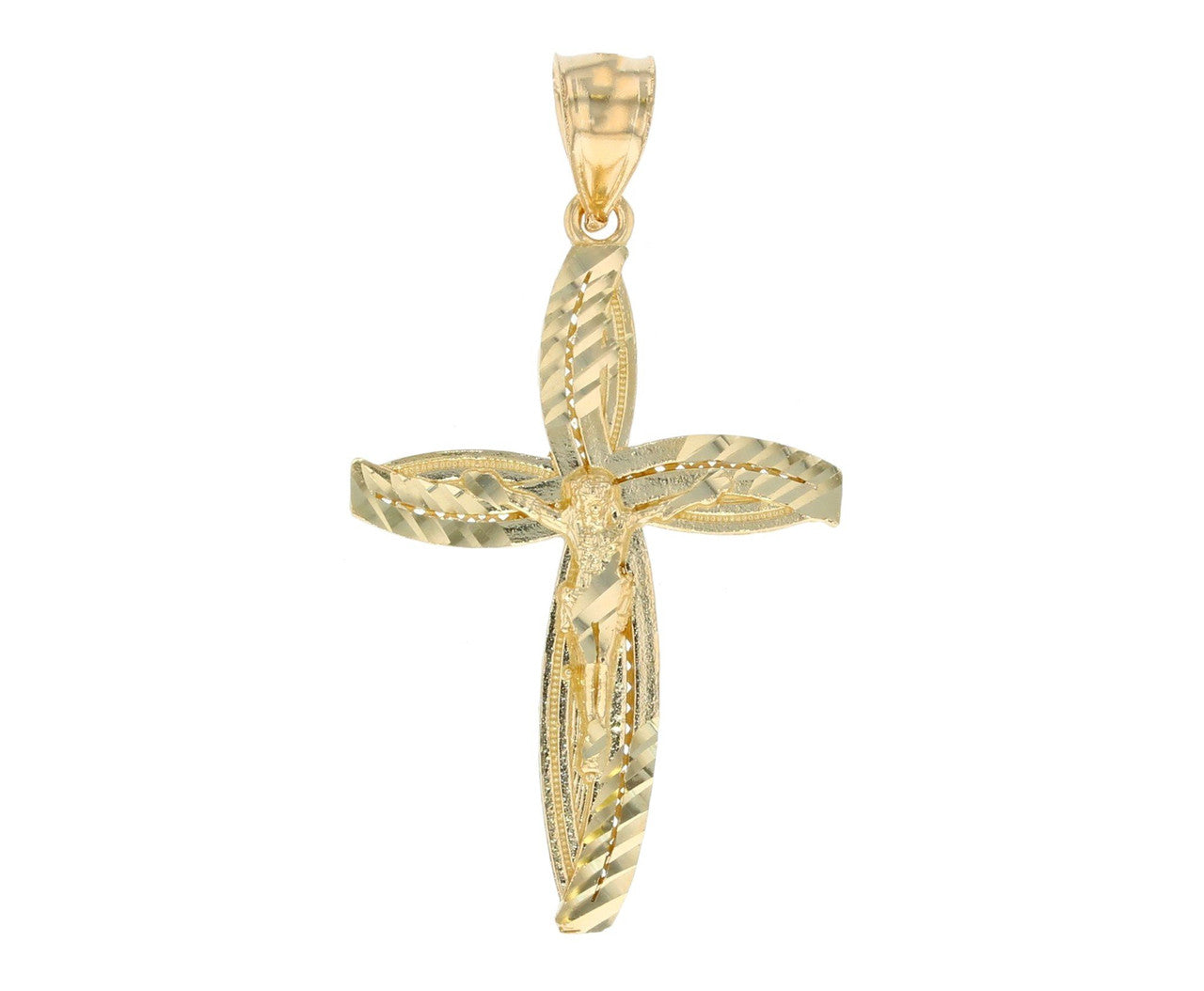 Modern Curved Religious Crucifix Solid Pendant 10k / 14k (SKU# P11820)
