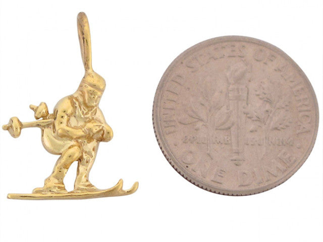 Downhill Skier Snow Sporty Charm Pendant 10k Gold