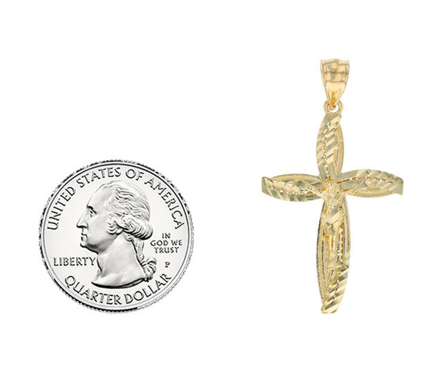 Modern Curved Religious Crucifix Solid Pendant 10k / 14k (SKU# P11820)