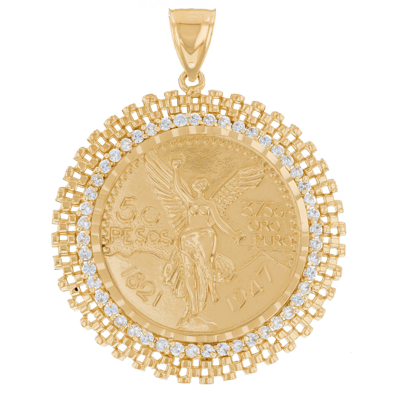10k Yellow Gold Mexican Coin White CZ Mens Pendant 10k (P12847)