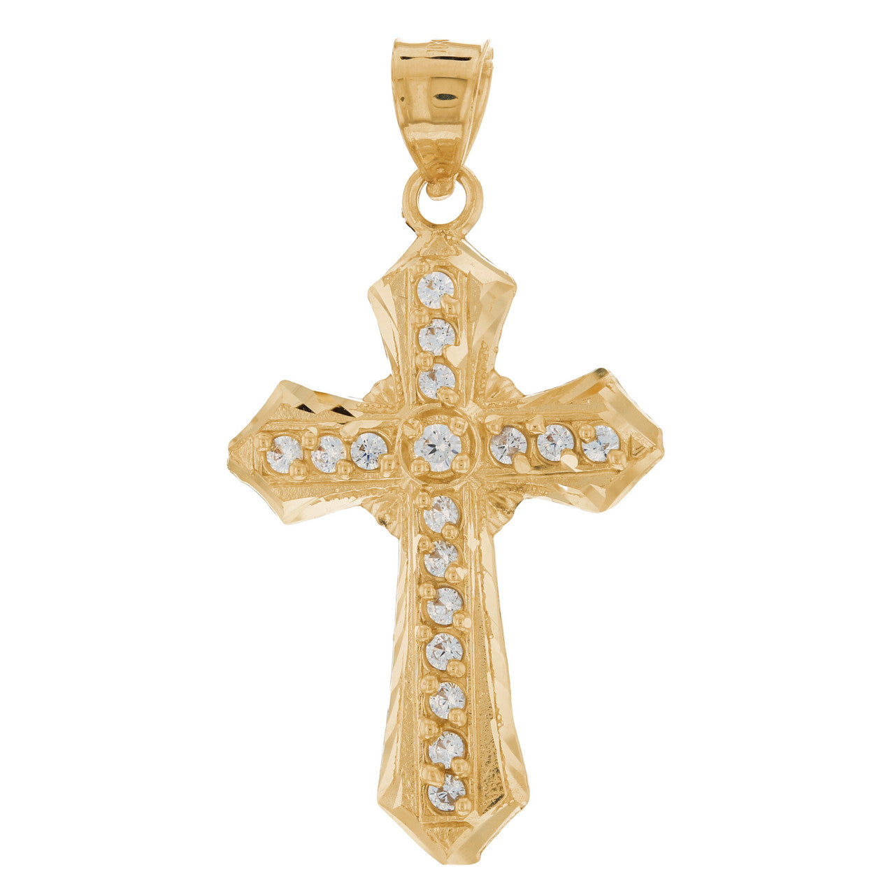 10k Yellow Gold Cross White CZ Unisex Religious Pendant (P13084)