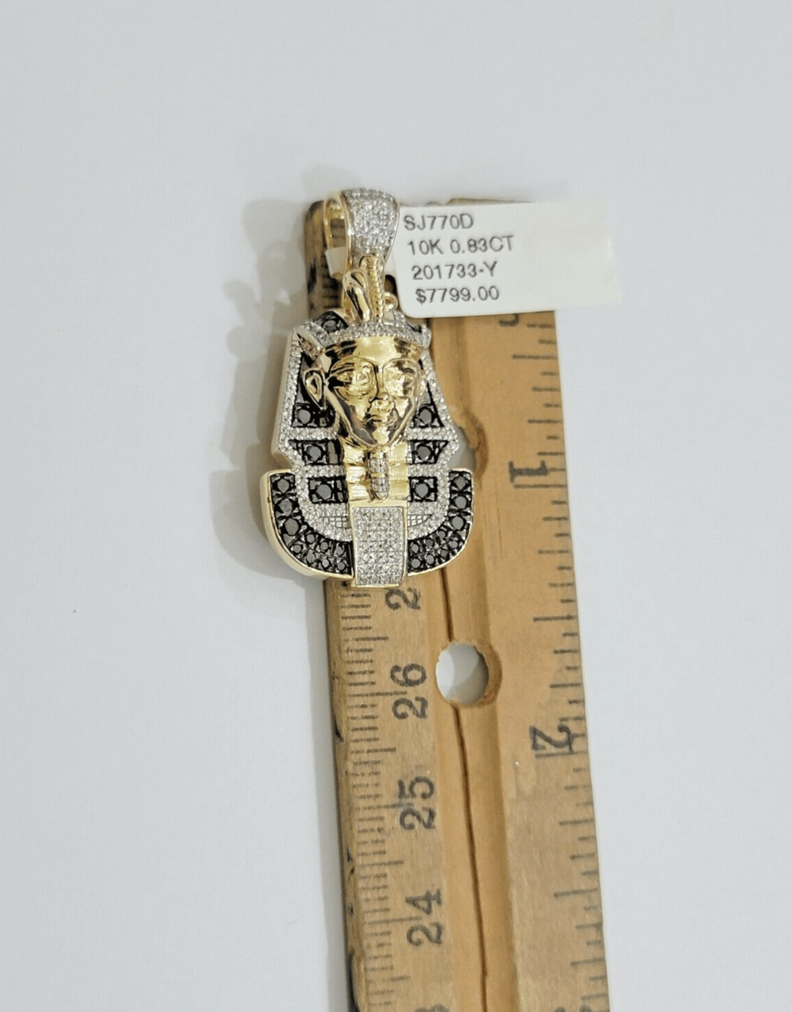 Black Diamond Pharoah Charm Pendant 10kt Yellow Gold 0.80 CT Chain Necklace SALE - GoldenlinQ
