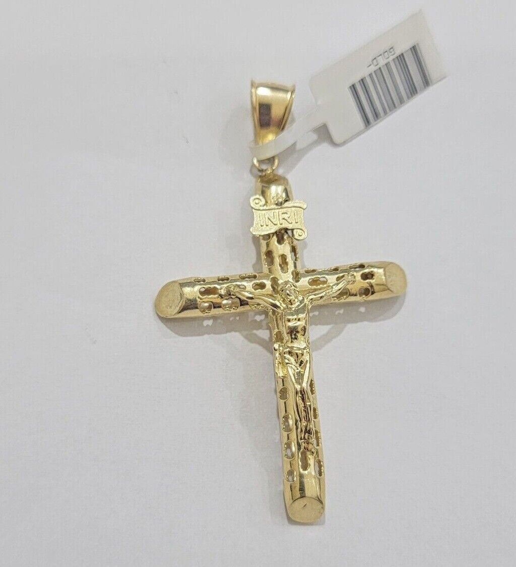 Byzantine chain and Cross charm pendant 10k Yellow Gold set 5mm Necklace 20" - 28" - GoldenlinQ