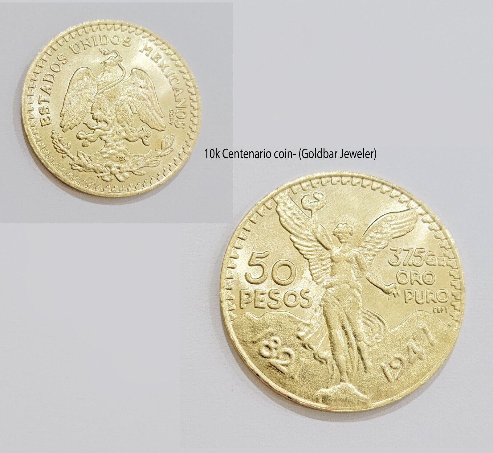 Centenario Coin Charm Solid 10k Yellow Gold 50 Pesos 1947 Centenaro With Bezel - GoldenlinQ