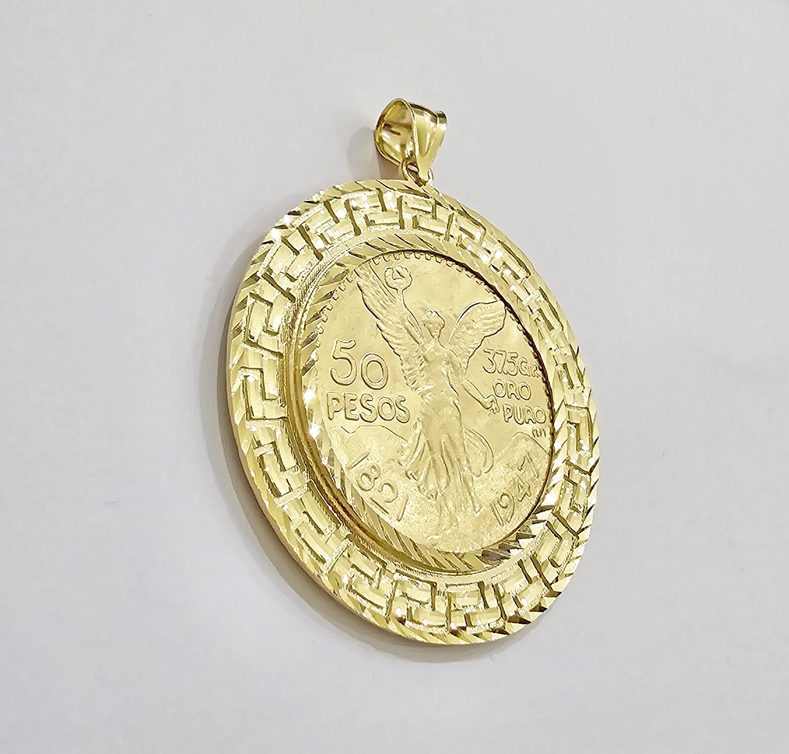 Centenario Coin Solid 10k Yellow Gold 50 Pesos 1947 Mexican Coin With Bazel REAL - GoldenlinQ
