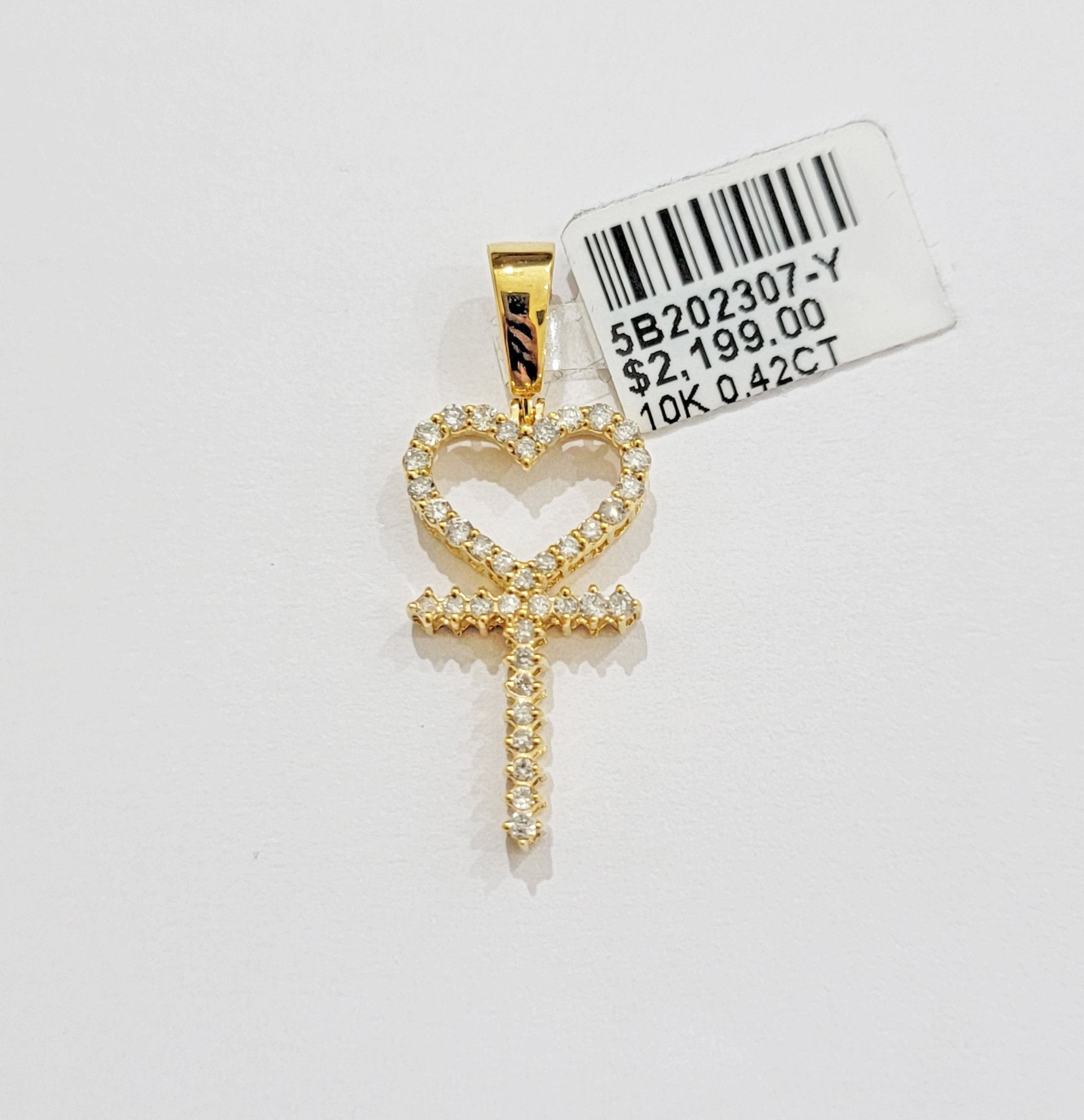 Diamond charm pendant Real 10k gold Natural Diamonds Heart Ankh Cross For Women - GoldenlinQ