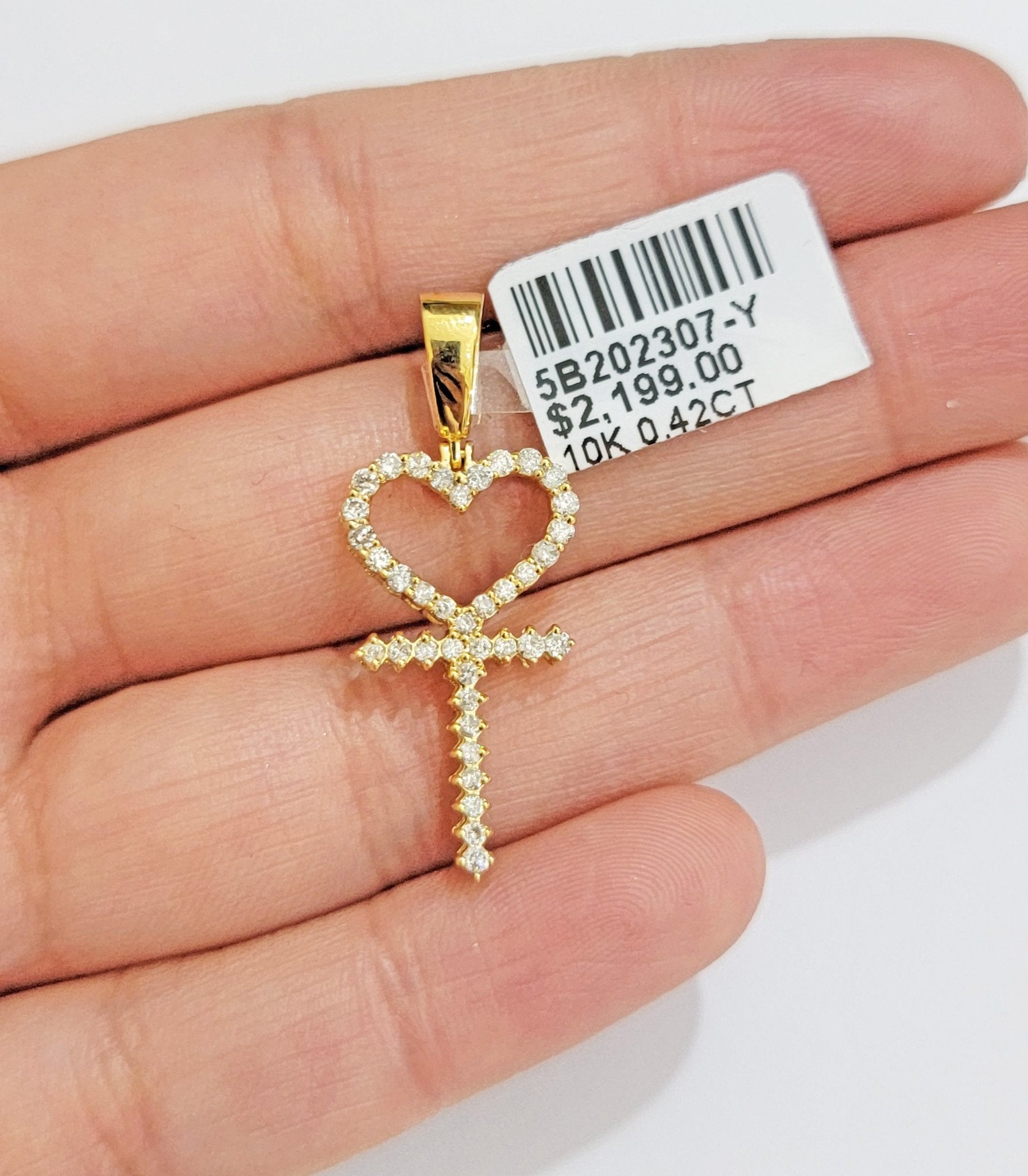 Diamond charm pendant Real 10k gold Natural Diamonds Heart Ankh Cross For Women - GoldenlinQ