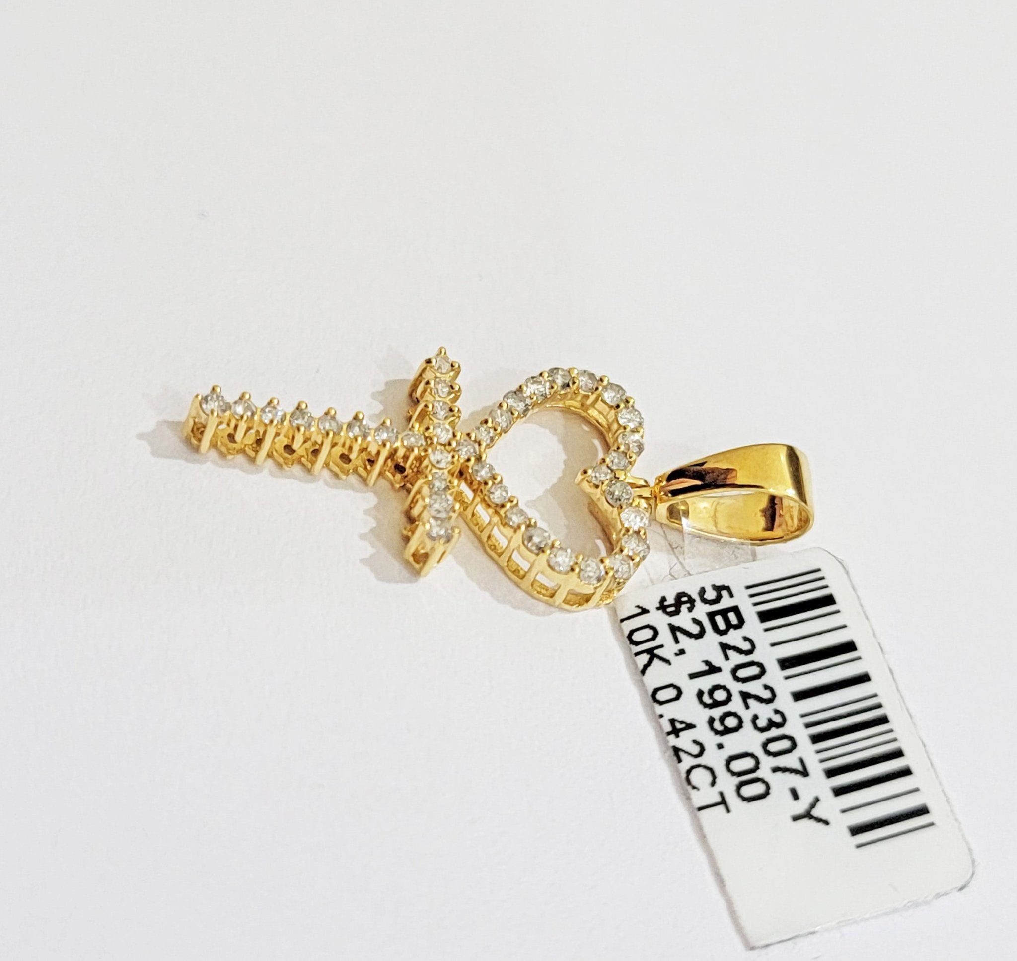 Diamond charm pendant Real 10k gold Natural Diamonds Heart Ankh Cross For Women - GoldenlinQ