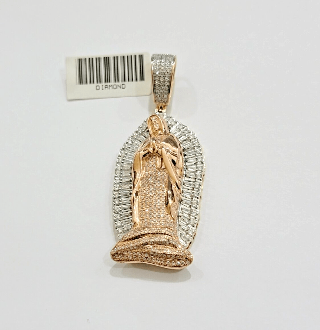 Diamond Virgin Mary Charm Pendant 10k Yellow Rose Gold Natural Diamond REAL SALE - GoldenLinQ