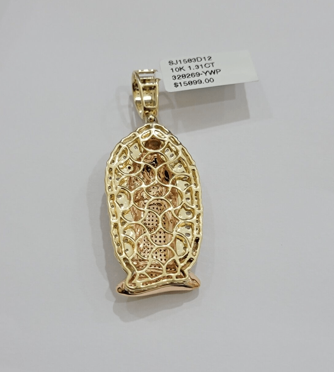 Diamond Virgin Mary Charm Pendant 10k Yellow Rose Gold Natural Diamond REAL SALE - GoldenLinQ