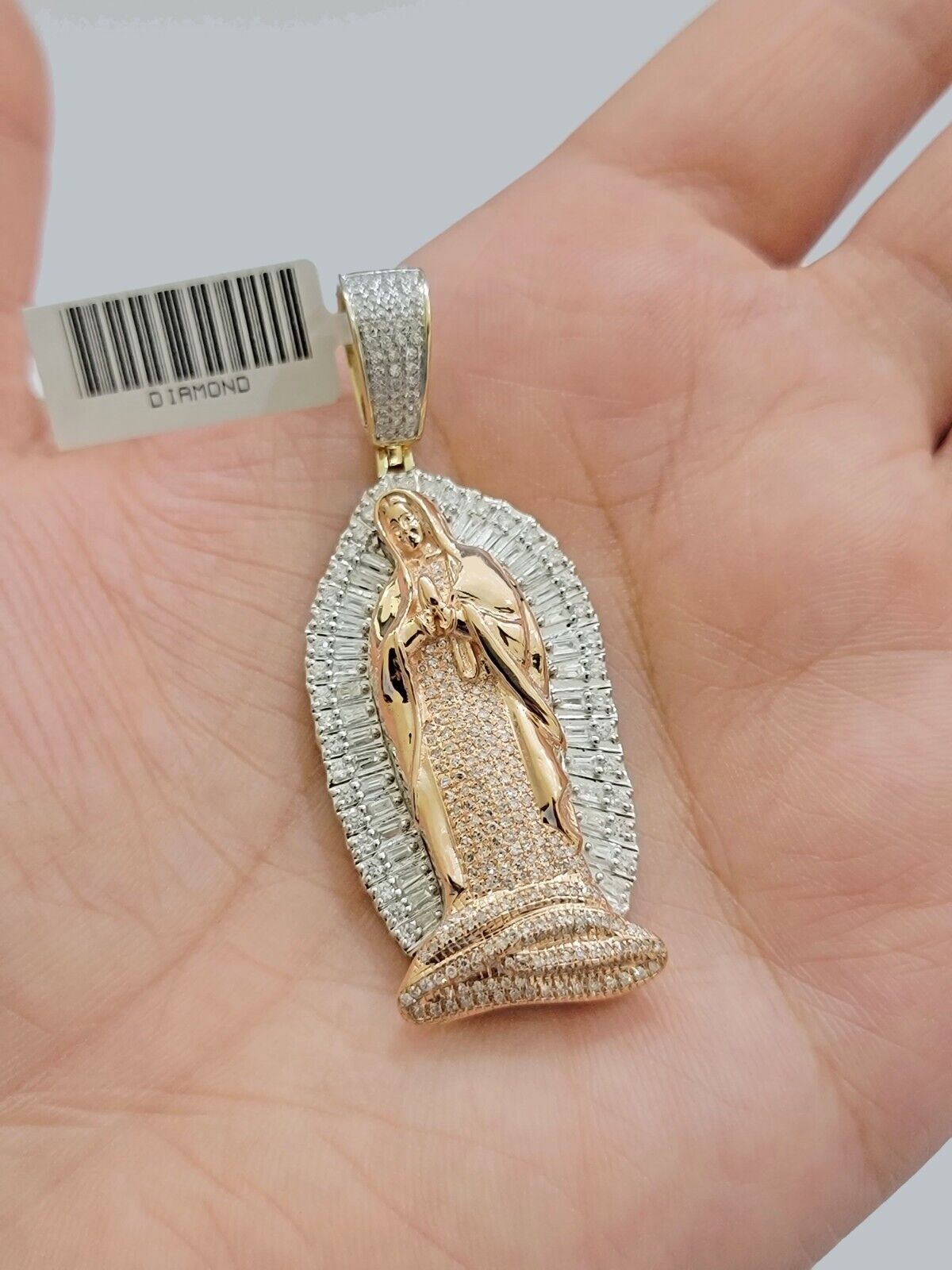 Diamond Virgin Mary Charm Pendant 10k Yellow Rose Gold Natural Diamond REAL SALE - GoldenLinQ