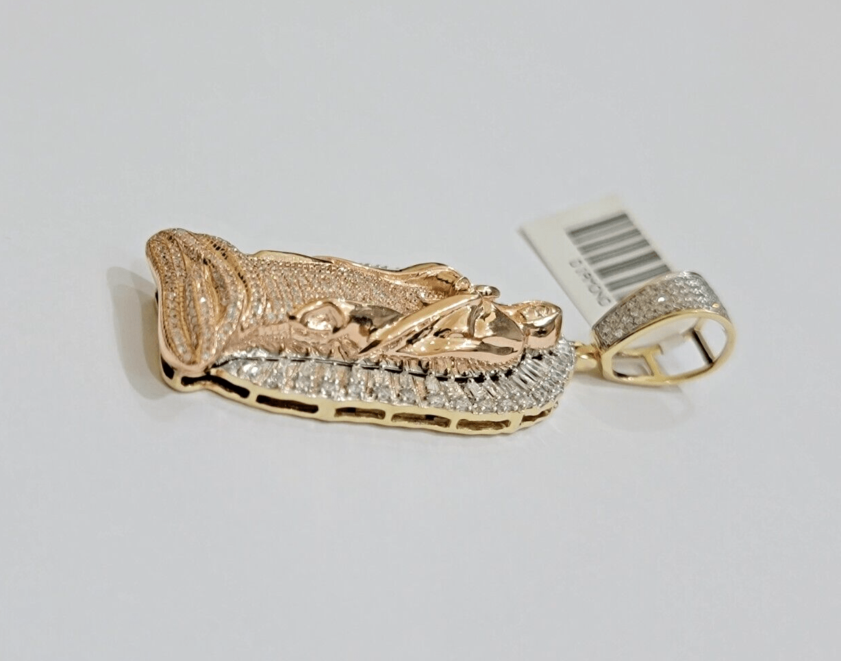 Diamond Virgin Mary Charm Pendant 10k Yellow Rose Gold Natural Diamond REAL SALE - GoldenLinQ