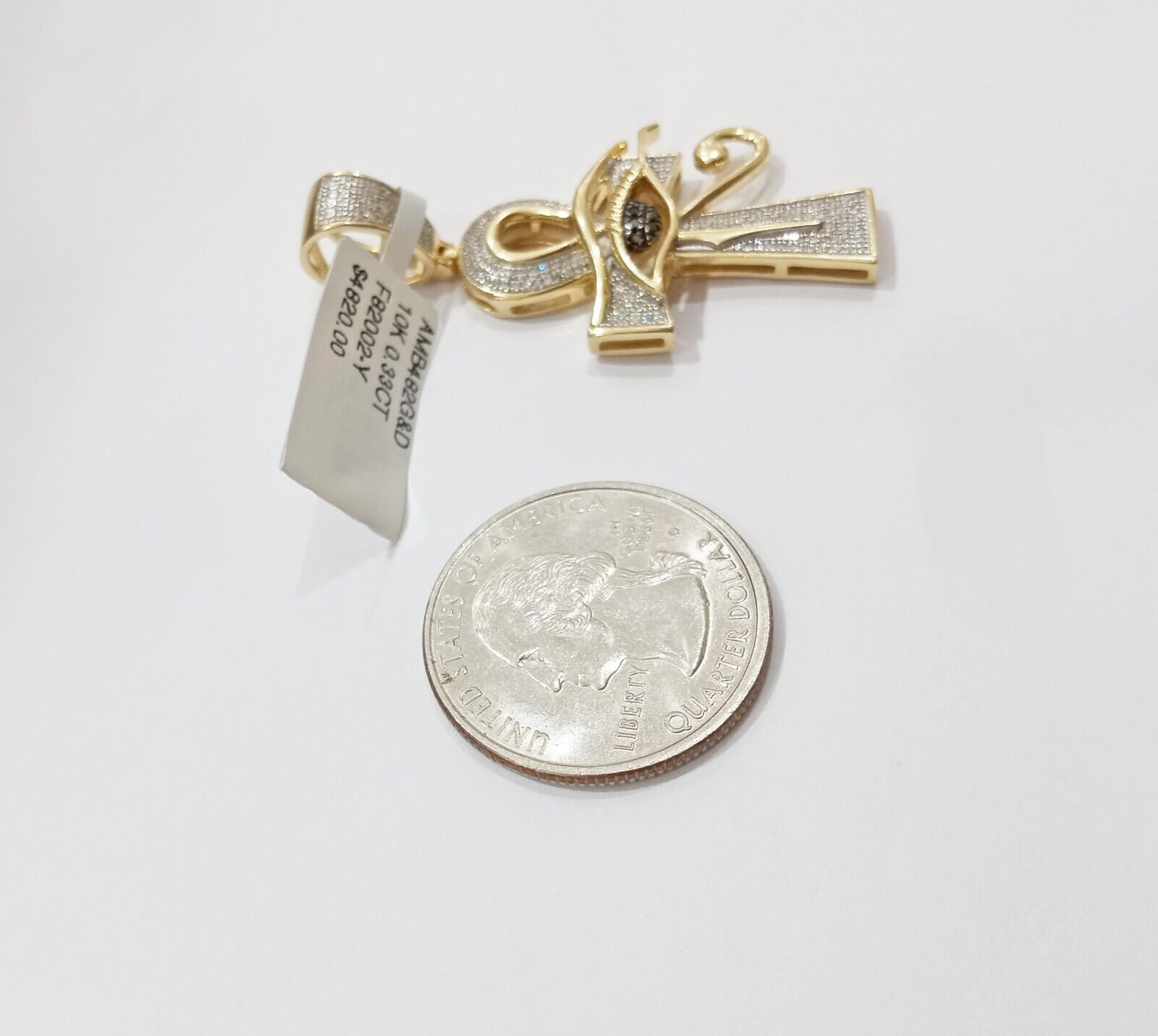 Evil Eye Charm Pendant Real 10K Yellow Gold Genuine Natural Diamond Ankh Cross - GoldenLinQ