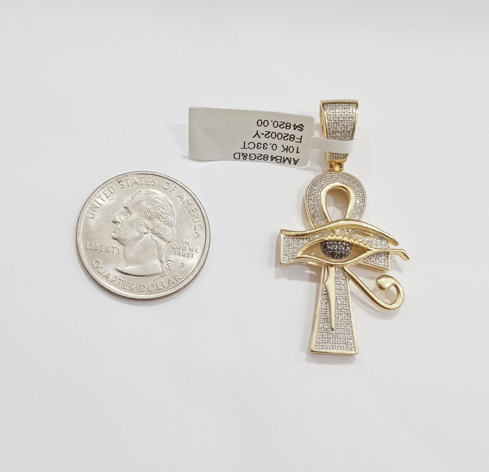 Evil Eye Charm Pendant Real 10K Yellow Gold Genuine Natural Diamond Ankh Cross - GoldenLinQ