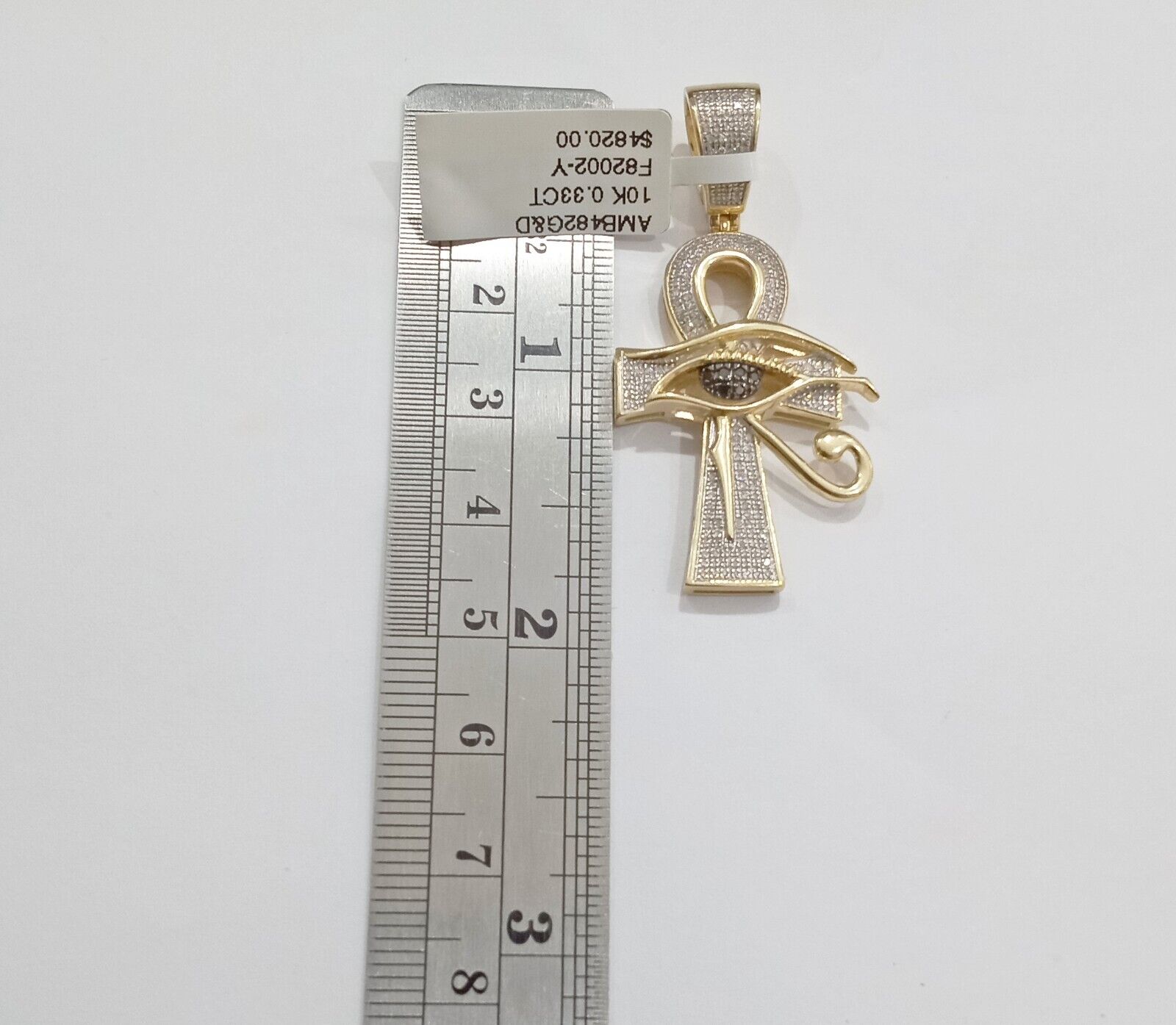 Evil Eye Charm Pendant Real 10K Yellow Gold Genuine Natural Diamond Ankh Cross - GoldenLinQ