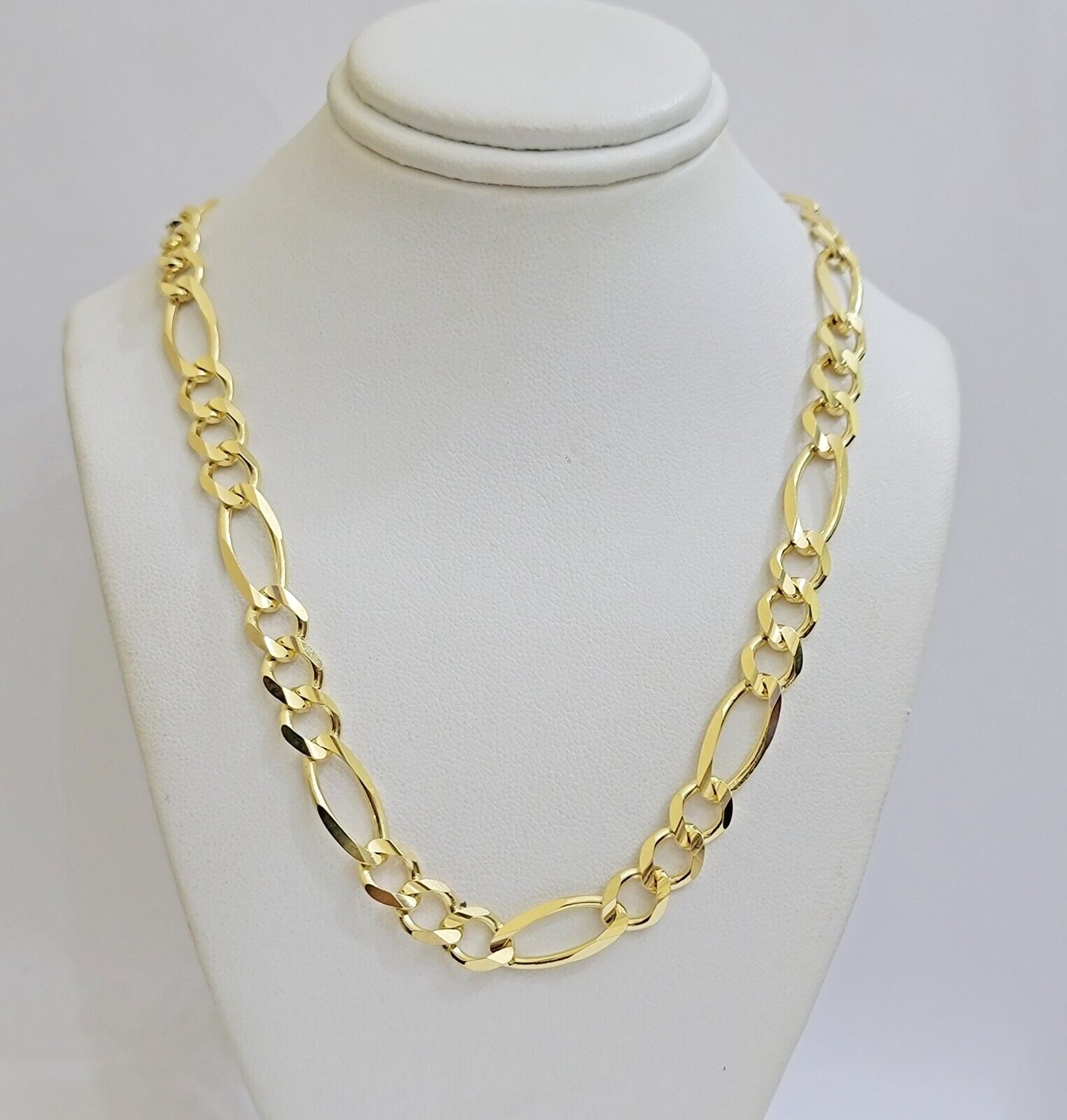 Figaro Link Chain 14k Yellow Gold 7mm Necklace 20 - 30 Inch SOLID 14kt STRONG - GoldenLinQ