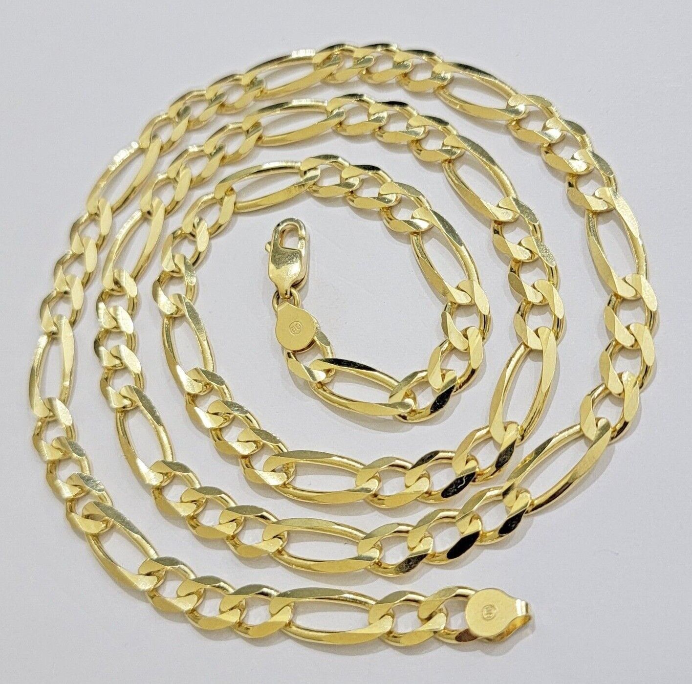 Figaro Link Chain 14k Yellow Gold 7mm Necklace 20 - 30 Inch SOLID 14kt STRONG - GoldenLinQ