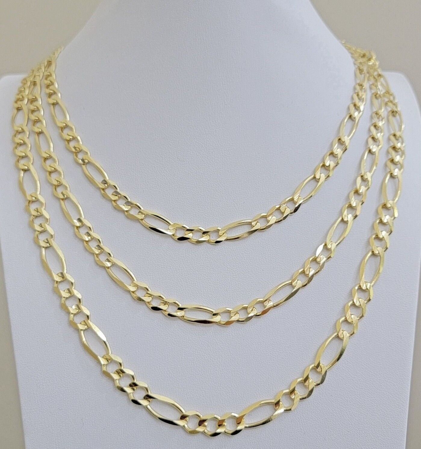 Figaro Link Chain 14k Yellow Gold 7mm Necklace 20 - 30 Inch SOLID 14kt STRONG - GoldenLinQ