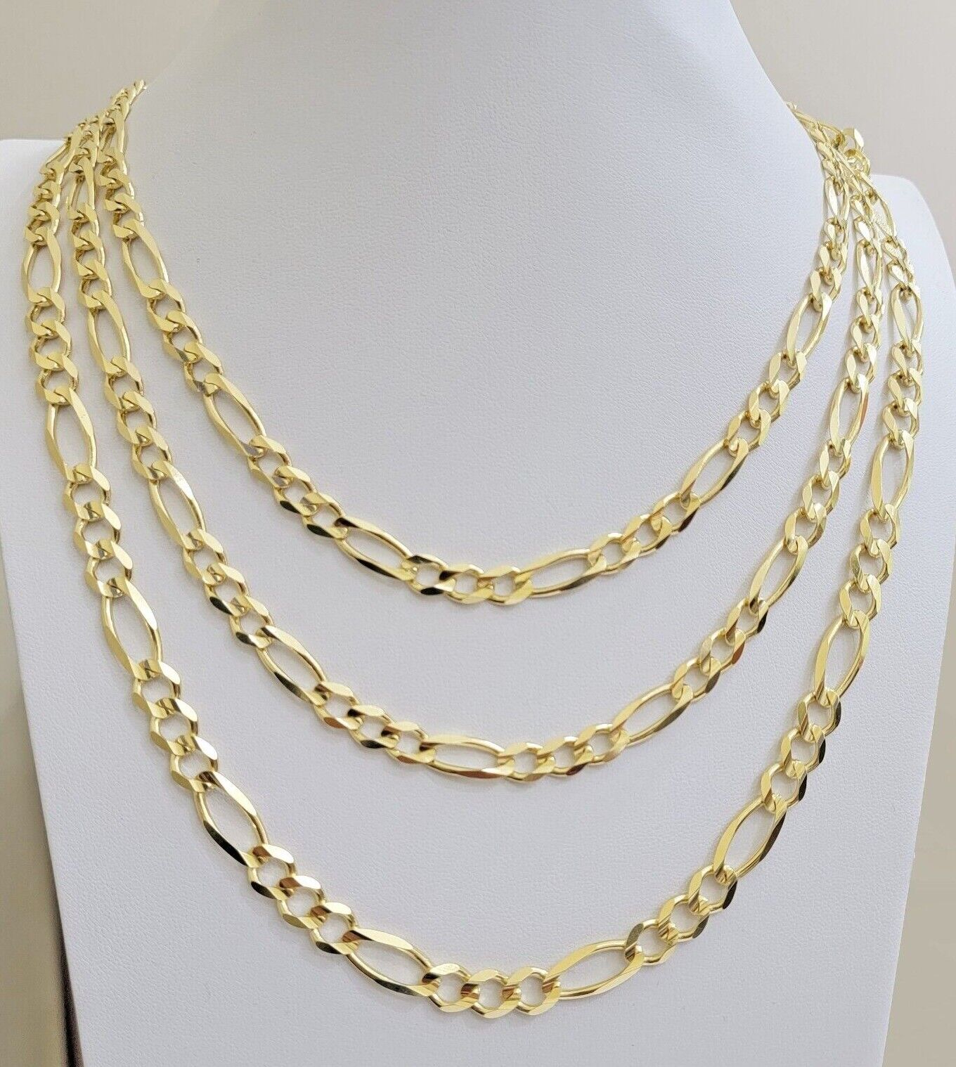 Figaro Link Chain 14k Yellow Gold 7mm Necklace 20 - 30 Inch SOLID 14kt STRONG - GoldenLinQ