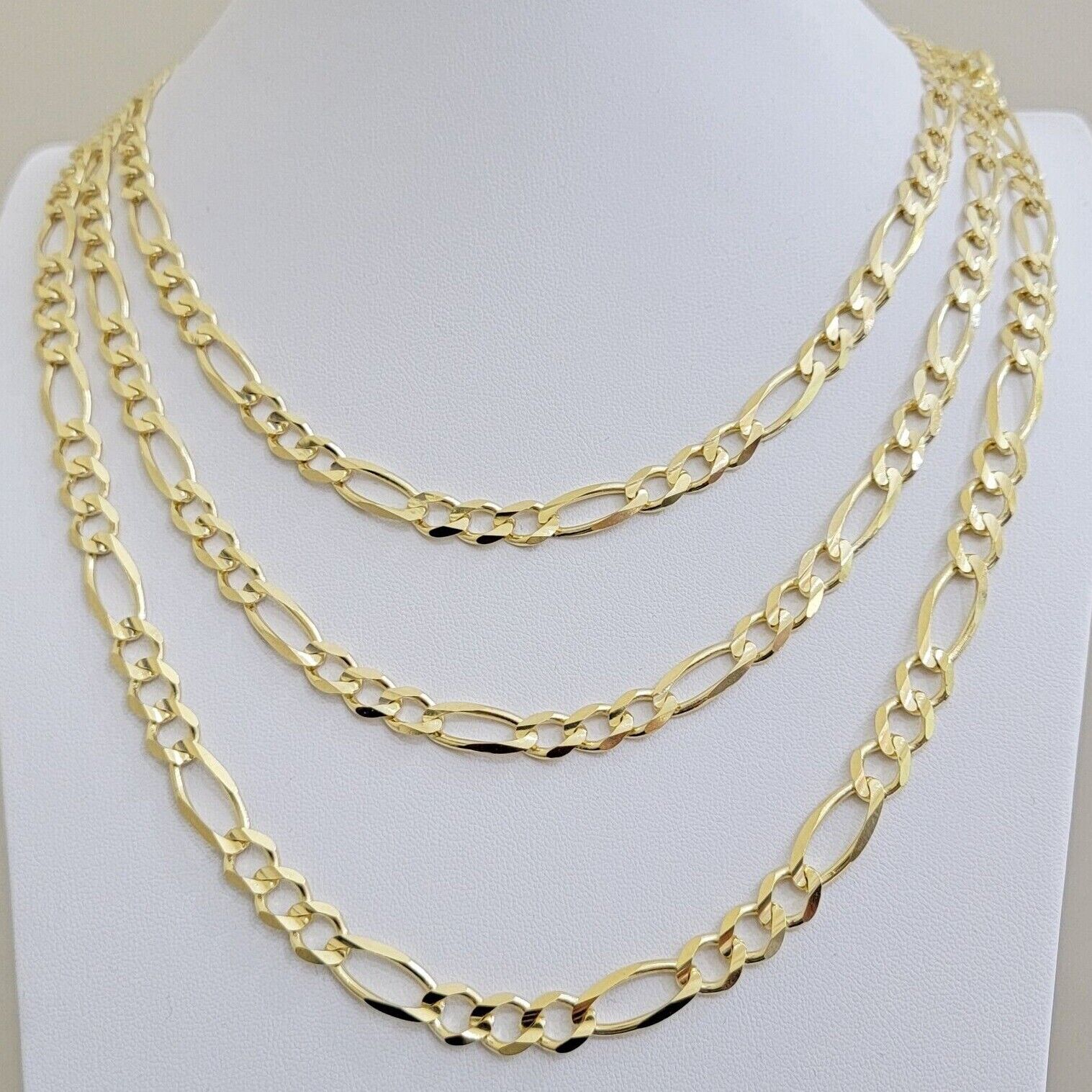 Figaro Link Chain 14k Yellow Gold 7mm Necklace 20 - 30 Inch SOLID 14kt STRONG - GoldenLinQ