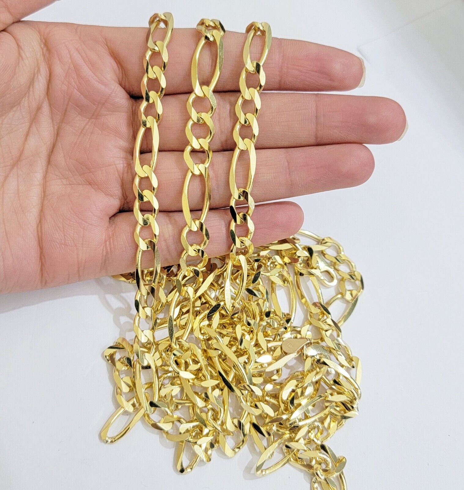 Figaro Link Chain 14k Yellow Gold 7mm Necklace 20 - 30 Inch SOLID 14kt STRONG - GoldenLinQ