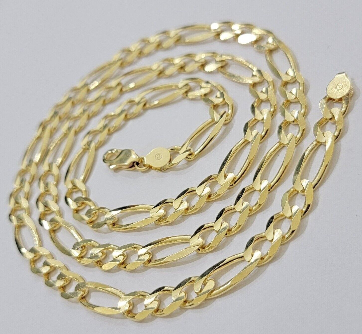 Figaro Link Chain 14k Yellow Gold 7mm Necklace 20 - 30 Inch SOLID 14kt STRONG - GoldenLinQ